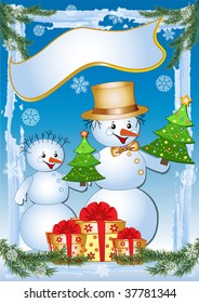 Funny snowman. Vector  illustration.