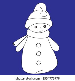 Funny snowmen on a blue background. Drawn by hands. Vector illustration
