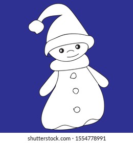 Funny snowmen on a blue background. Drawn by hands. Vector illustration
