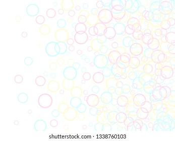 Funny soap bubbles isolated on white background. Pastel childish simple wallpaper. Children bubbles for play. Soft colors circles flying desugn. Girlish backdrop with round shapes.