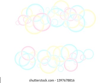 Funny soap bubbles isolated on white background. Pastel pink yellow blue circles. Children bubbles for play. Tender minimalist vector backdrop. Girlish backdrop with round shapes.