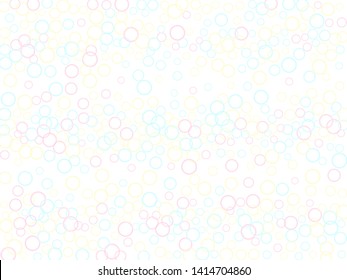 Funny soap bubbles isolated on white background. Pastel pink yellow blue circles. Children bubbles for play. Cartoon purity background. Girlish backdrop with round shapes.