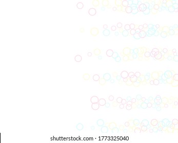 Funny soap bubbles isolated on white background. Pastel childish simple wallpaper. Kids bubbles for play. Soft colors circles flying desugn. Childish magic flying sheres.
