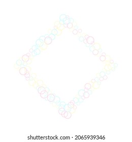 Funny soap bubbles isolated on white background. Pink blue and yellow blurred rings. Children bubbles for play. Abstract soap foam vector design. Girlish backdrop with round shapes.