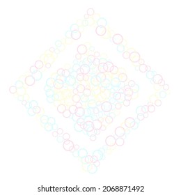 Funny soap bubbles isolated on white background. Pastel pink yellow blue circles. Children bubbles for play. Soft colors circles flying desugn. Girlish backdrop with round shapes.