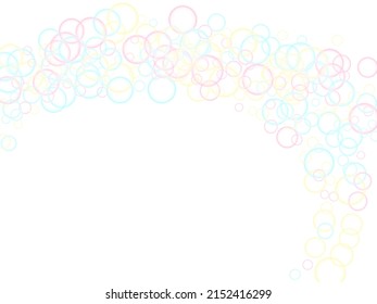 Funny soap bubbles isolated on white background. Pastel childish simple wallpaper. Children bubbles for play. Cartoon purity background. Girlish backdrop with round shapes.