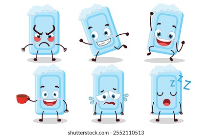 funny soap cartoon character with various pose activity design illustration