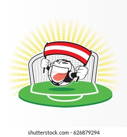 Funny Soccer Ball With Austria Flag On Football Field Vector