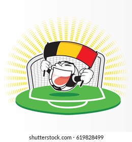 Funny Soccer Ball With Belgium Flag On Football Field Vector