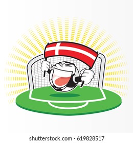 Funny Soccer Ball With Denmark Flag On Football Field Vector