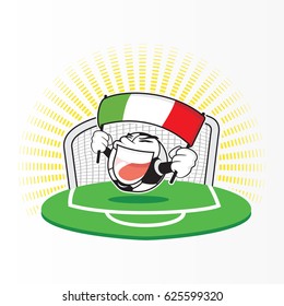Funny Soccer Ball With Italy Flag On Football Field Vector