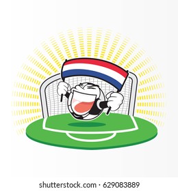 Funny Soccer Ball With Netherlands Flag On Football Field Vector