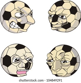 Funny Soccer Balls. Set of Color Vector Illustrations. Sports.