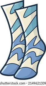 Funny socks with blue and light brown stripes cartoon illustration