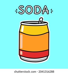 Funny soda. Vector hand drawn cartoon kawaii character illustration icon. Isolated on blue background. Soda