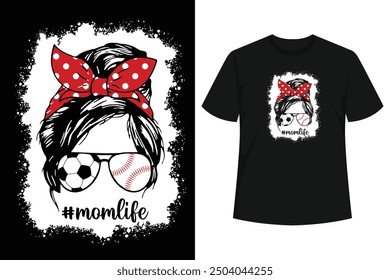 Funny Softball Womens Mom Life Messy Bun Hair Glasses For Mother's Day. Cool Moms Who Loves Baseball Or Play Soccer.