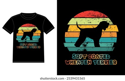 Engraçado revestido macio Wheaten Terrier vintage retro sunset silhueta presentes cão amante cão proprietário essencial T-shirt