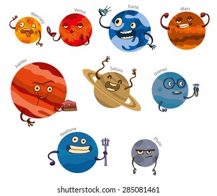 Funny Solar system planets, vector