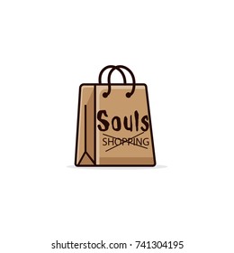 funny soul paper bag. halloween icon vector. Shopping Bag for halloween day