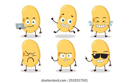 funny soy bean cartoon character with many pose activity design illustration