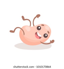 Funny soy bean character lying on its back, cute happy soybean with human face cartoon vector Illustration