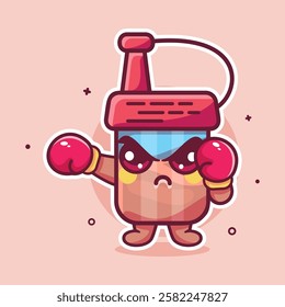 funny soy sauce bottle character mascot playing boxing sport isolated cartoon