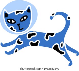 Funny space cat in a spacesuit, flat vector illustration drawing. Children book illustration design.  