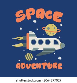 funny space concept graphic design as vector with spaceship and planets