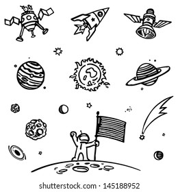 Funny space icon set black and white