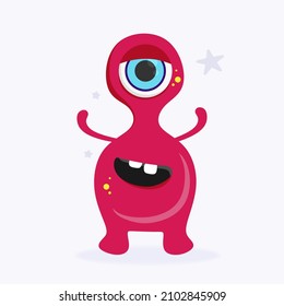 Funny Space Monster. Cute Alien, Planets, Rockets, UFOs. Isolated on a white background. Vector illustration.