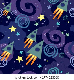 espacio divertido ornamento vectorial sin fisuras en estilo de caricatura