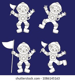 Funny spaceman to be colored, the coloring book for preschool kids with easy educational gaming level.