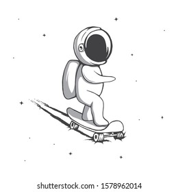 Funny spaceman rides on skateboard