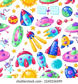 Funny spaceships vector illustration - Seamless pattern