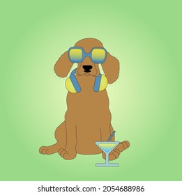 A funny spaniel dog in sunglasses and headphones in vector 