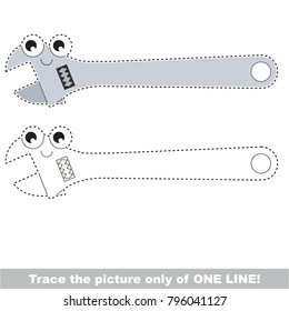 Funny Spanner to be traced only of one line, the tracing educational game to preschool kids with easy game level, the colorful and colorless version.