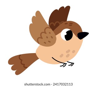 Funny Sparrow Little Bird Flying with Spread Wings Vector Illustration