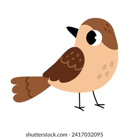 Funny Sparrow Little Bird with Wings Standing Vector Illustration