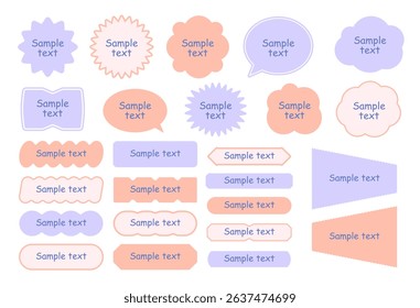 Funny Speech Balloon Set and Tag Label, Flat Pastel Style Text Box for Messages and Notes