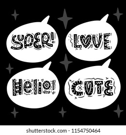 Funny speech bubble set. Vector illustration. Child print