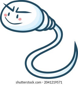 Funny Sperm Character With Weird Smile In Cartoon Style