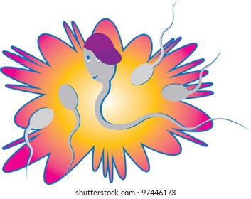 funny sperm surrounded by his comrades