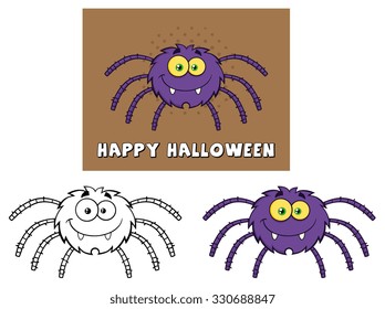 Funny Spider Cartoon Character. Vector Collection Set