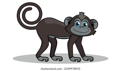 Funny spider monkey in cartoon style. Brazilian wild animal. Colorful flat vector illustration isolated on white background.