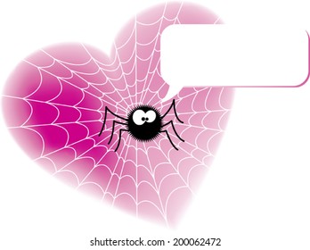 Funny spider sitting on heart. Valentine's Day Card