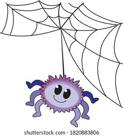 funny spider, web, children's vector illustration