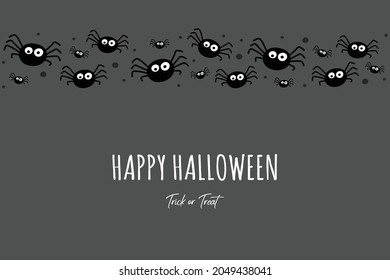 Funny spiders on background with wishes. Halloween greeting card. Vector