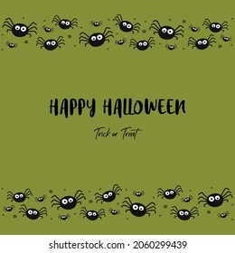 Funny spiders on background with wishes. Halloween greeting card. Vector