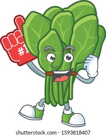 Funny spinach mascot cartoon style with Foam finger