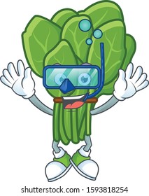 Funny spinach mascot design with Diving glasses